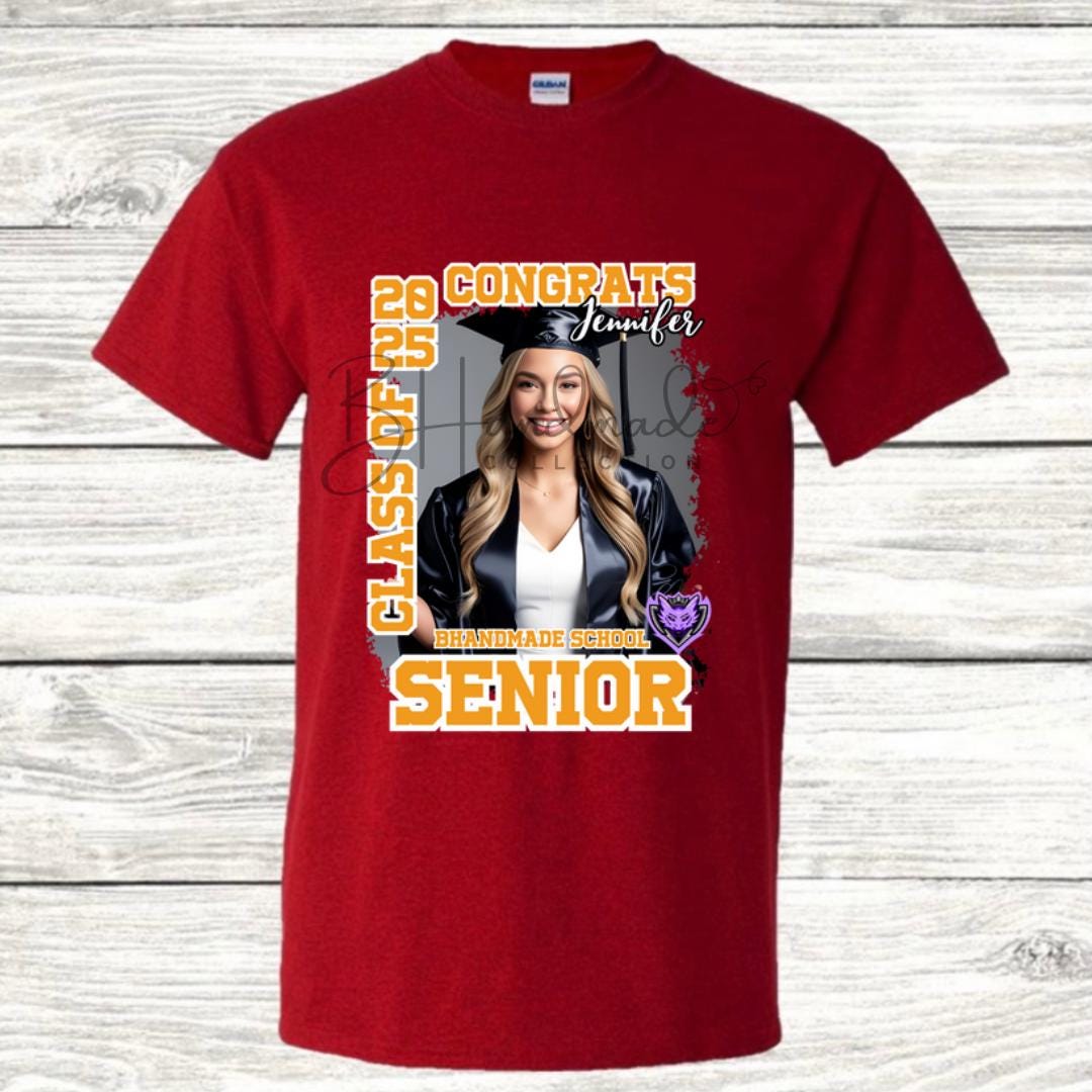 Custom Graduation Shirt | Class of 2025 | graphic style 13| Photo, Name, School Colors