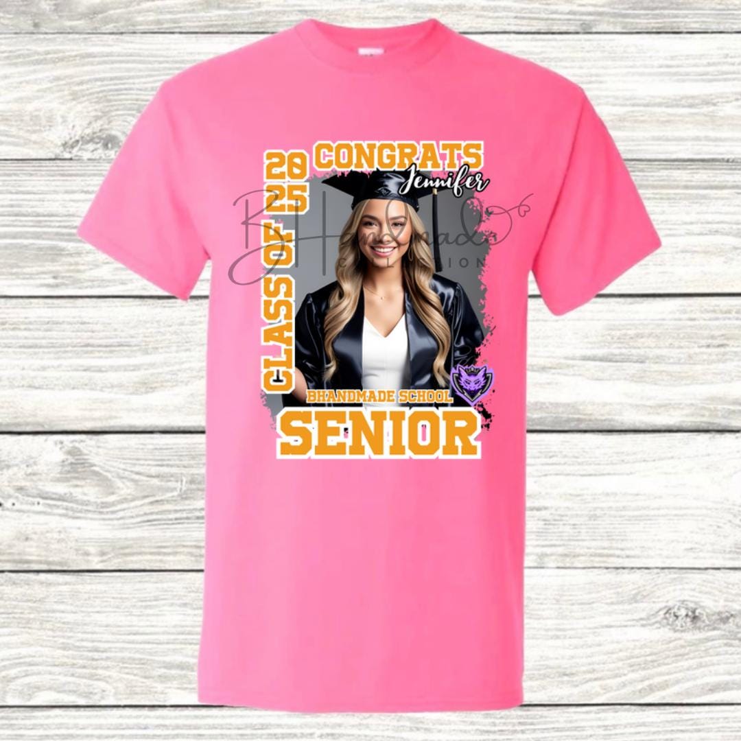 Custom Graduation Shirt | Class of 2025 | graphic style 13| Photo, Name, School Colors