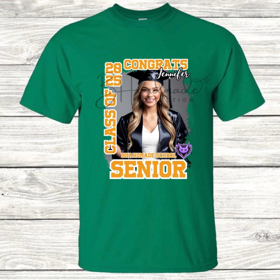 Custom Graduation Shirt | Class of 2025 | graphic style 13| Photo, Name, School Colors