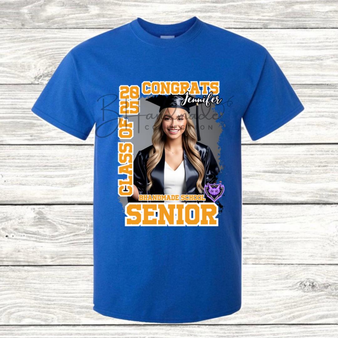 Custom Graduation Shirt | Class of 2025 | graphic style 13| Photo, Name, School Colors