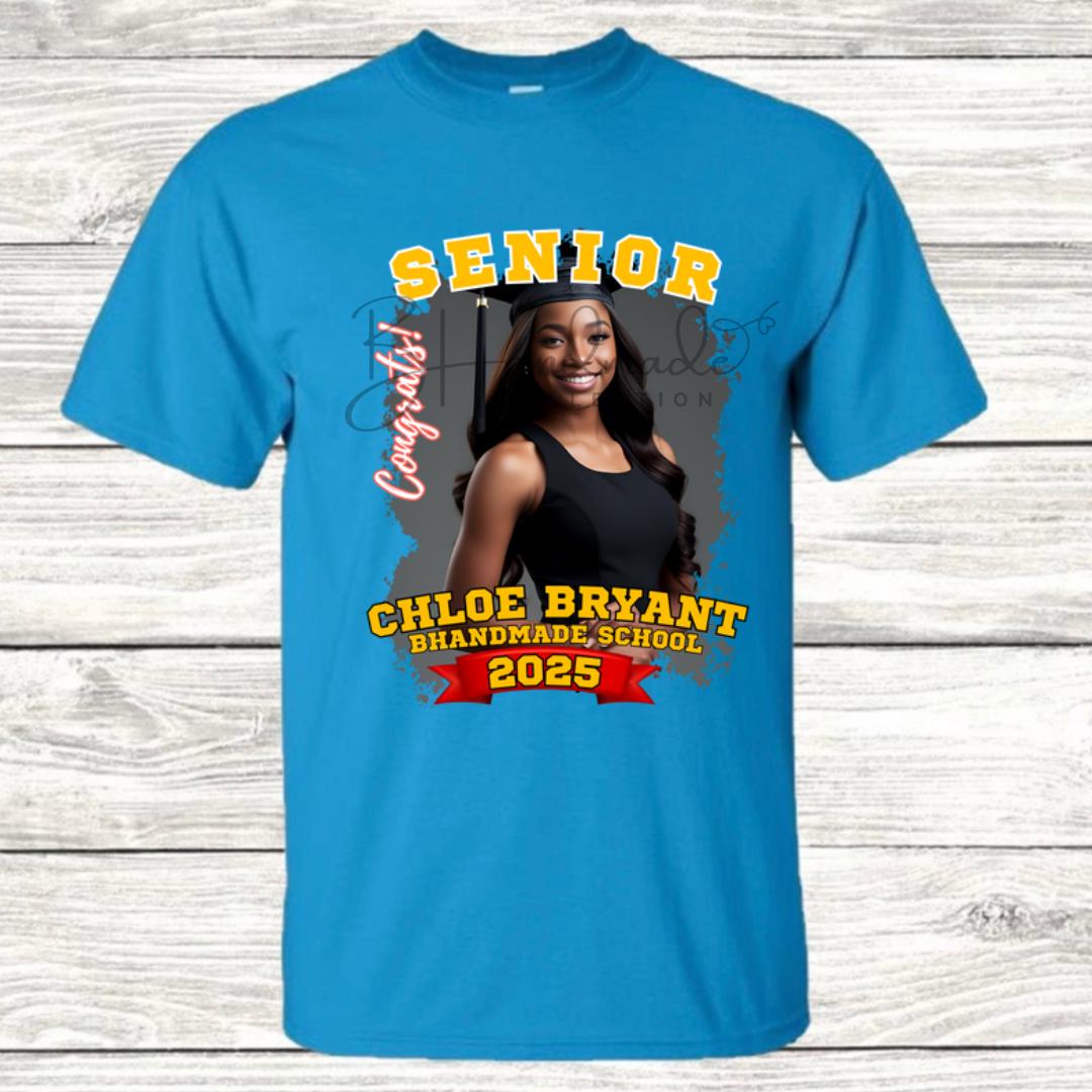 Custom Graduation Shirt | Class of 2025 | graphic style 14| Photo, Name, School Colors