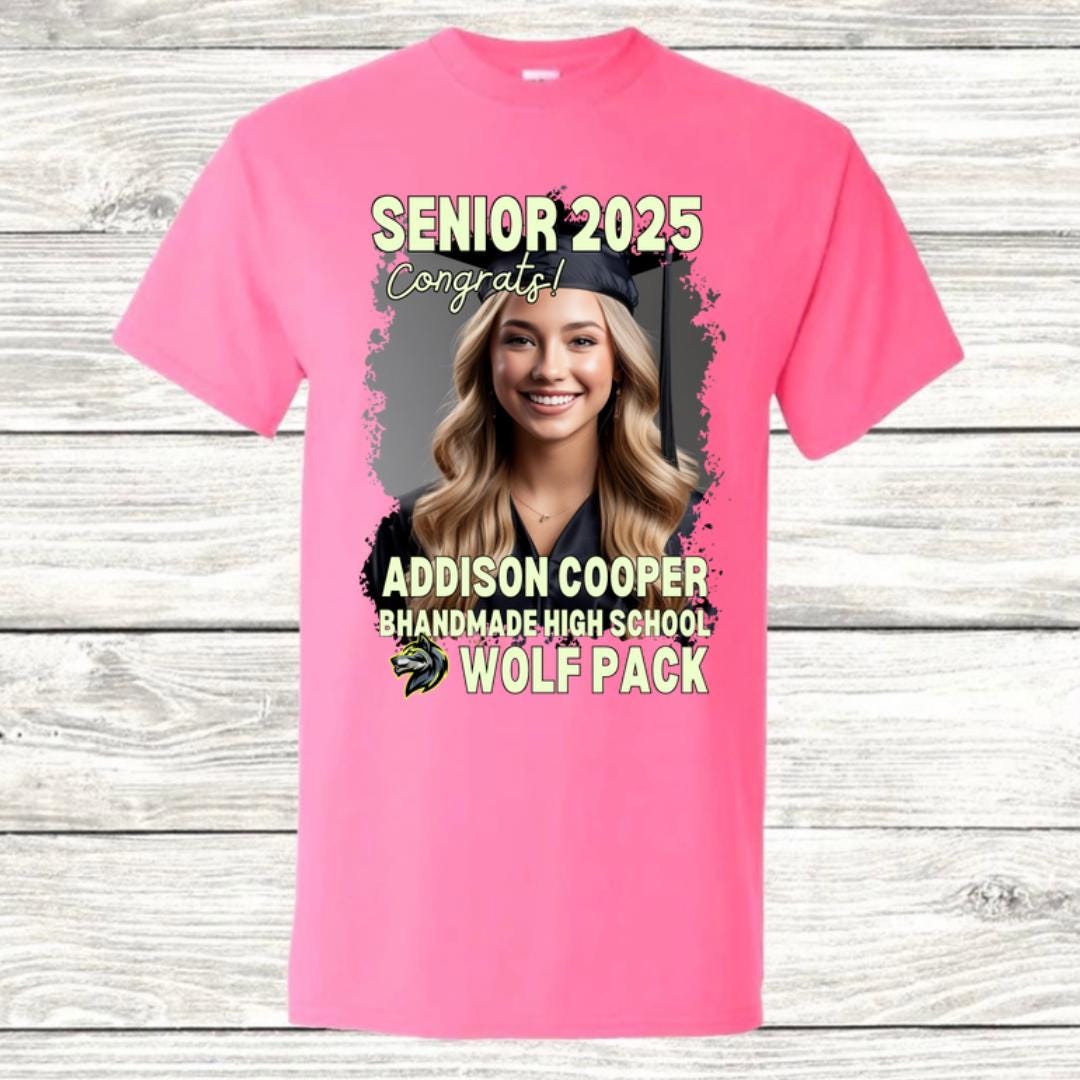 Custom Graduation Shirt | Class of 2025 | graphic style 20| Photo, Name, School Colors