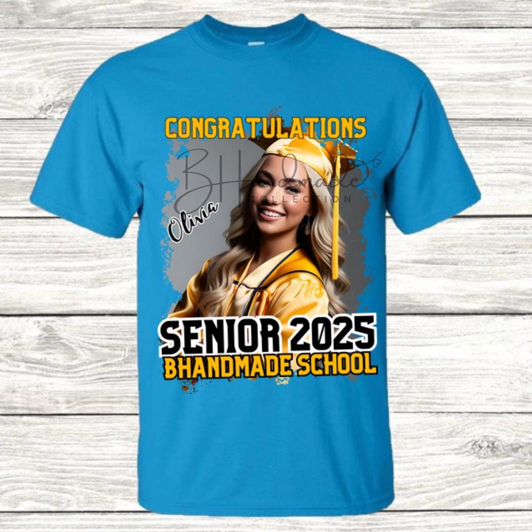 Custom Graduation Shirt | Class of 2025 | graphic style 21| Photo, Name, School Colors