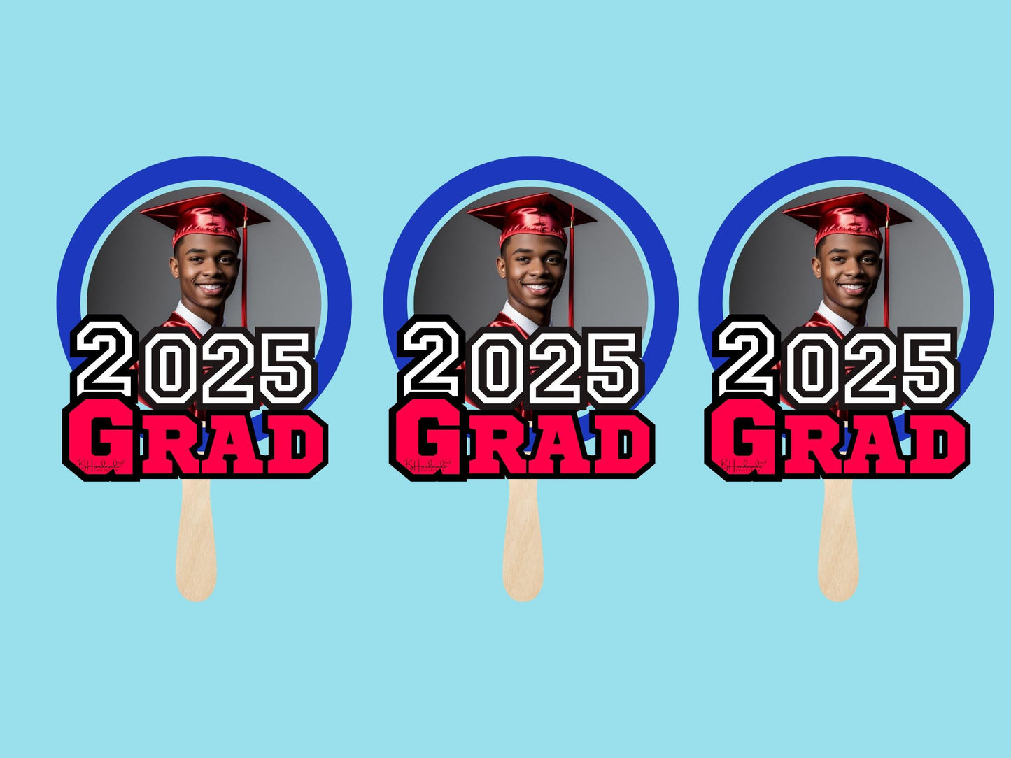 Custom Graduation Face Fans – Personalized Photo, School Colors & Mascot – Handheld Paddle Fans for Ceremonies, Parties style 6