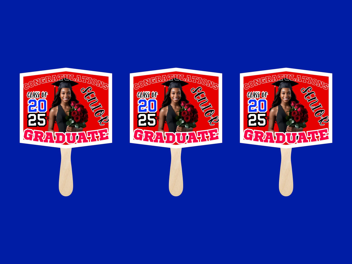 Custom Graduation Face Fans – Personalized Photo, School Colors & Mascot – Handheld Paddle Fans for Ceremonies, Parties style 9