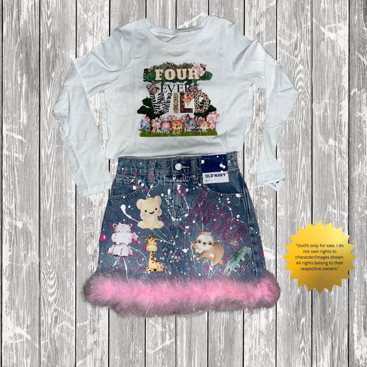 FOUR Ever Wild Birthday Outfit – Safari & Jungle Theme – Custom Handmade Toddler Party Outfit – Overalls, Skirt, Shorts, or Tutu