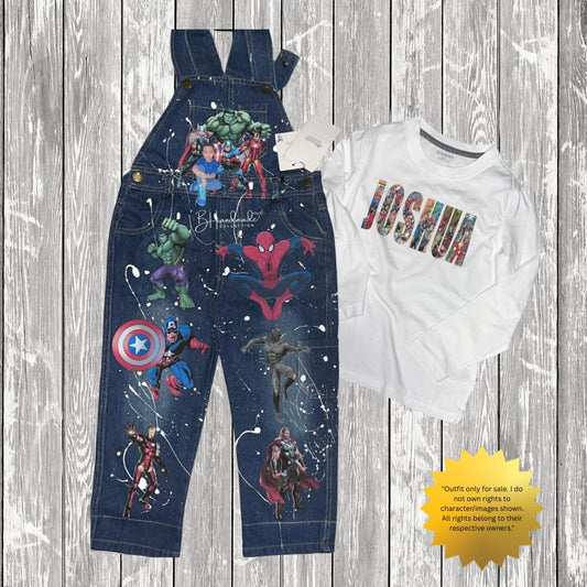 Superhero Squad Birthday Outfit – Comic Book Theme – Custom Handmade Toddler Party Outfit – Overalls, Skirt, Shorts, or Tutu