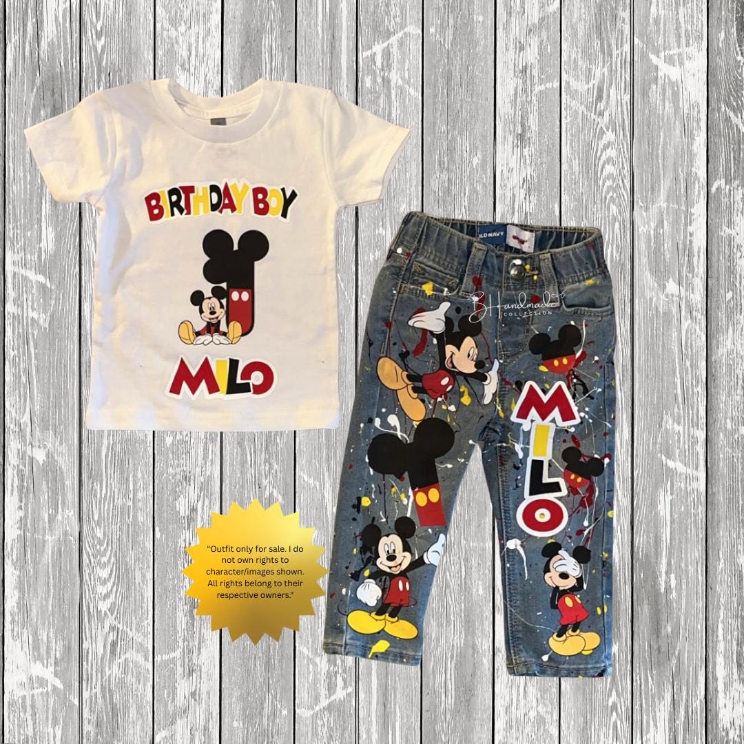 Classic Mouse Birthday Outfit – Red, Black & Yellow Theme – Custom Handmade Toddler Party Outfit – Overalls, Skirt, Shorts, or Tutu