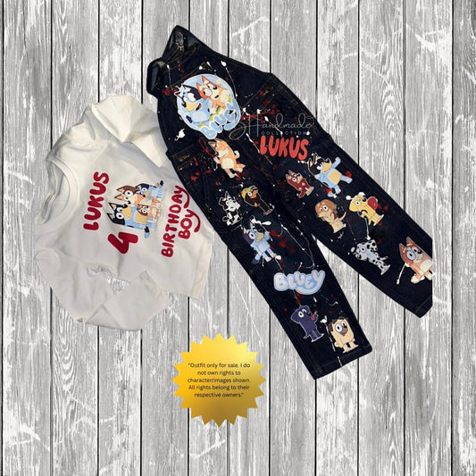 Playful Pup-Inspired Birthday Outfit – Blue Dog Family Theme – Custom Overalls, Skirt, Shorts, or Tutu – Handmade Toddler Birthday Clothes