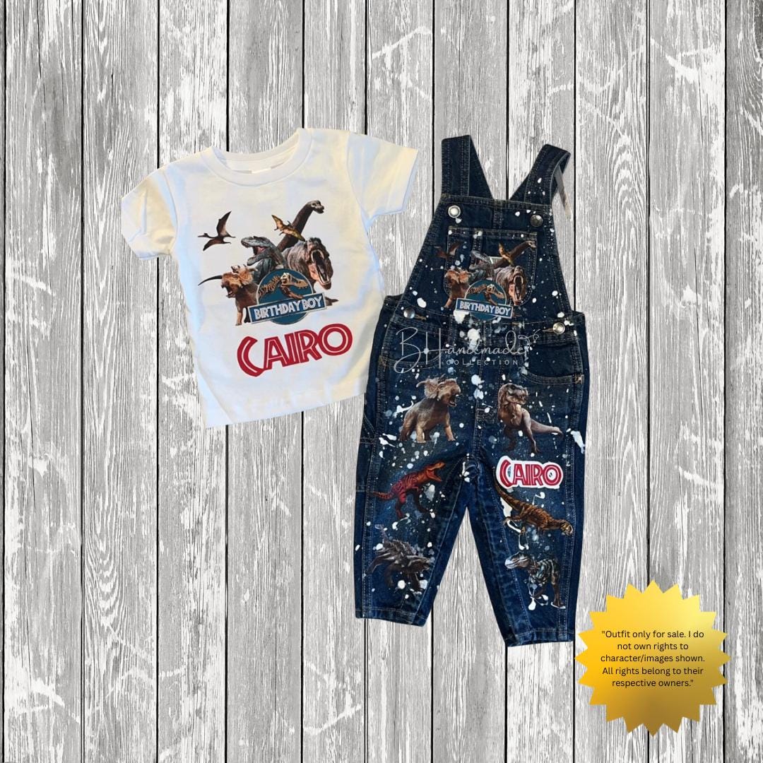 Dino Roar Birthday Outfit – Jungle Adventure Theme – Custom Handmade Toddler Party Outfit – Overalls, Skirt, Shorts, or Tutu