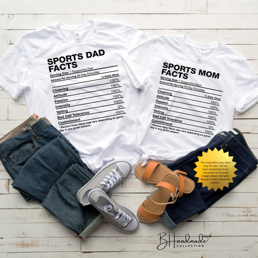 Sports Mom & Dad Nutritional Facts Shirt | Funny Sports Parent Tee | Game Day Graphic Shirt for Moms, Dads & Coaches