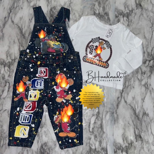 Race Car Birthday Outfit – Classic Mouse-Inspired Roadster Theme – Custom Toddler Party Outfit – Handmade Overalls, Skirt, Shorts, or Tutu